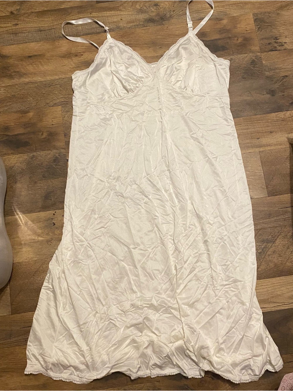 Classic White Satin Slip Chemise with Lace Trim